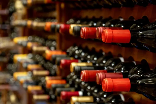 Botellas de vino en una bodega