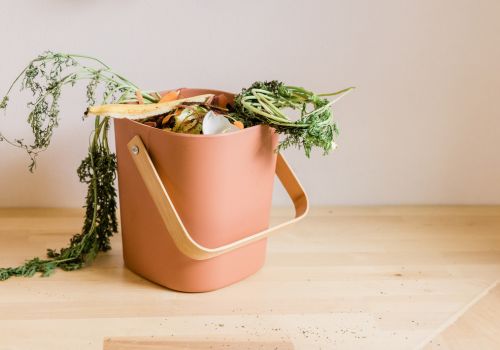 Cubo de compost con restos vegetales